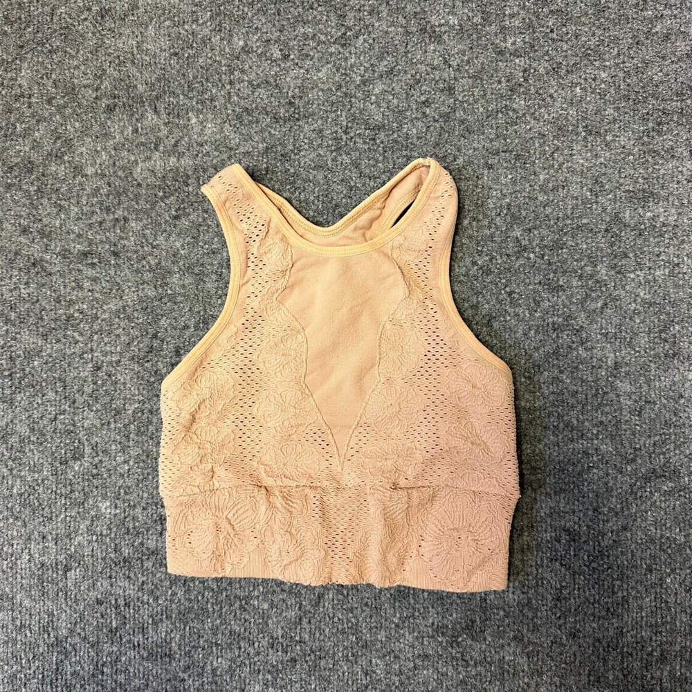 FP Movement Sports Bra Womens XS/S Peach Floral Lace Seamless Mesh Back Athletic